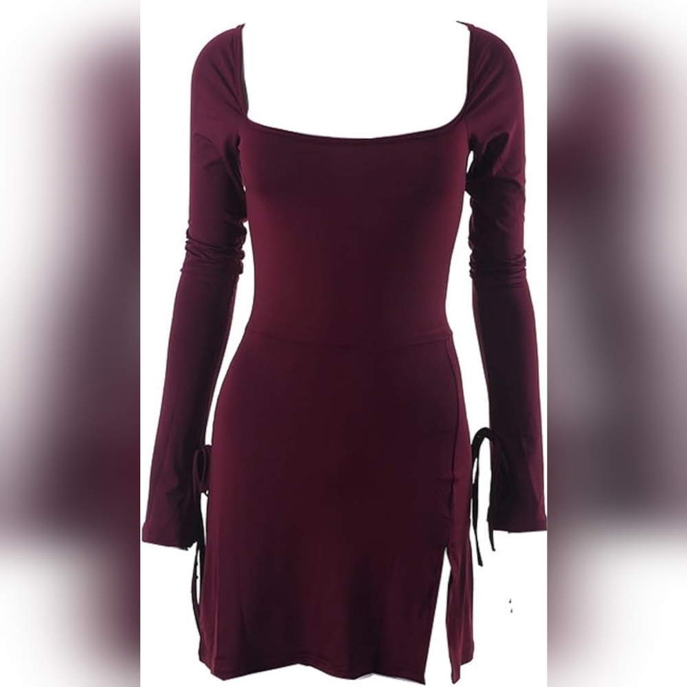 High waisted slit dress in pretty brown mahogany Maplewood color